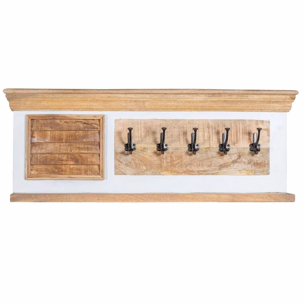 IH Design Curley Wall-Mounted Hanging Unit in Natural Mango Wood with White Back Panel, W/D/H: 110 x 40 x 16 cm – 2