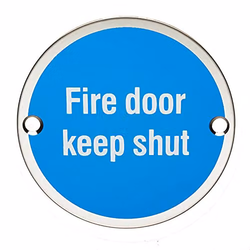 Loops 2 Pack Fire Door Keep Shut Signs in Polished Stainless Steel, 76mm Diameter – 2