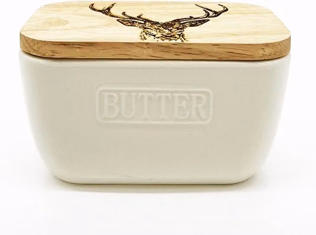 Selbrae House White Ceramic Butter Dish with Stag Prince Design