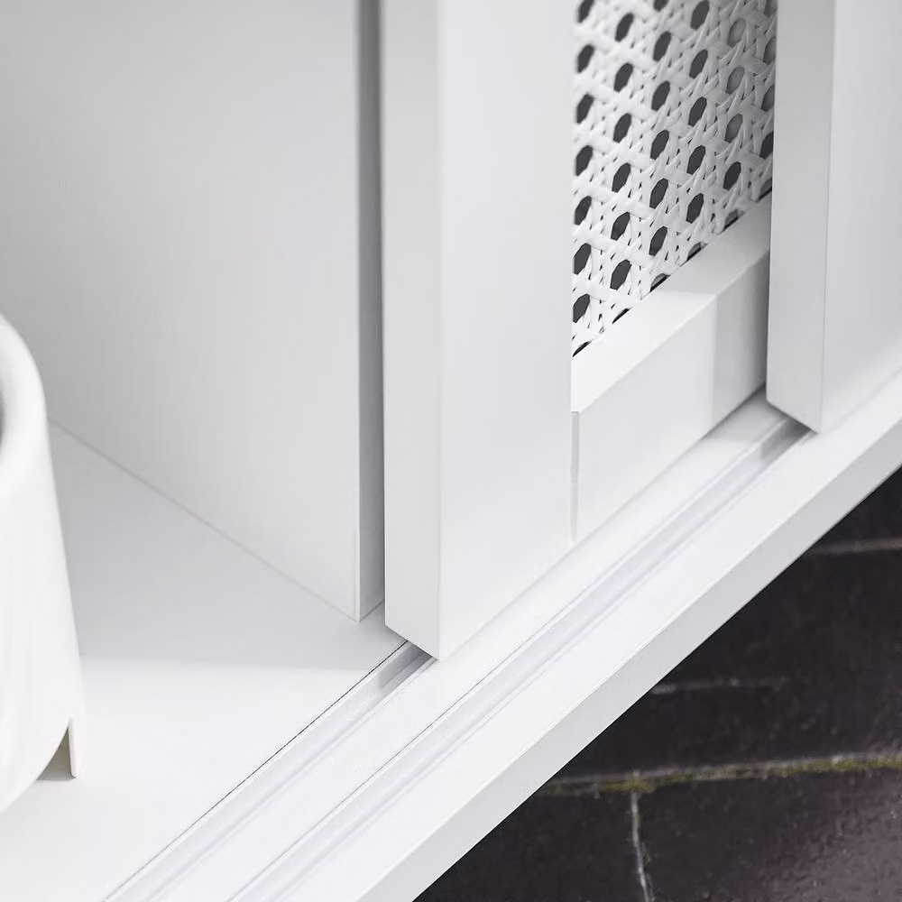 SoBuy Modern Narrow Bathroom and Hallway Side Cabinet with Sliding Doors in White – 4