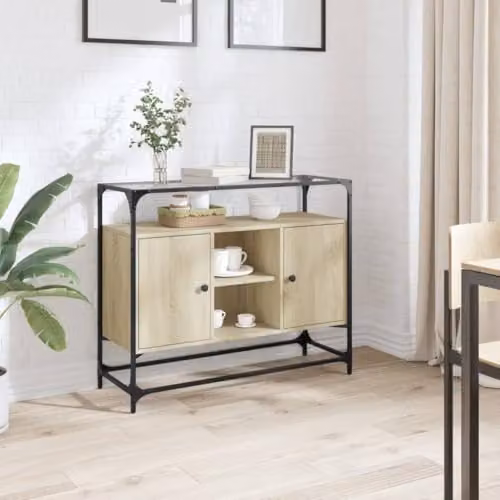 vidaXL Industrial Sideboard in Brown Sonoma Oak with Glass Top, W/D/H: 98 x 35 x 81 cm – 2