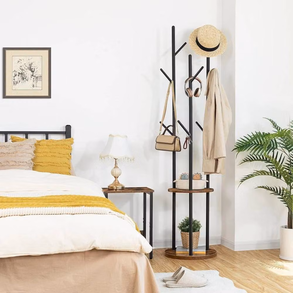 KORVIXA Modern Matt Black Metal Hall Tree Coat Stand with Bench, Height: 90 cm – 2