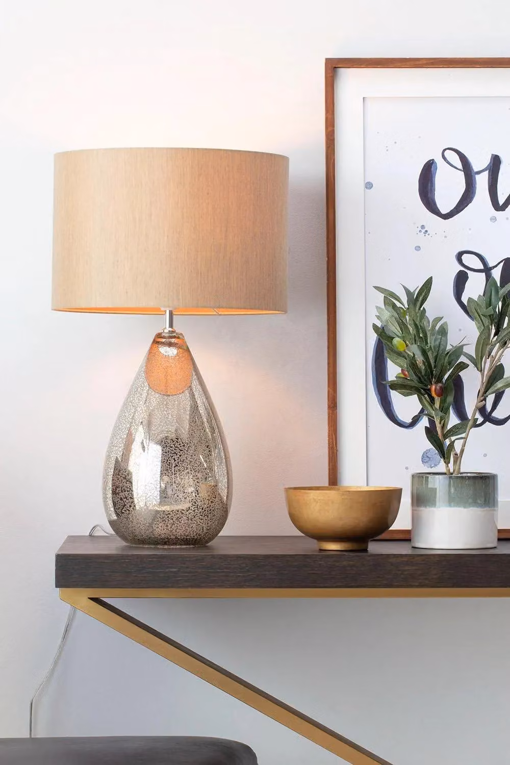 BHS Lighting Renley Table Lamp in Silver with Glass Details – 2