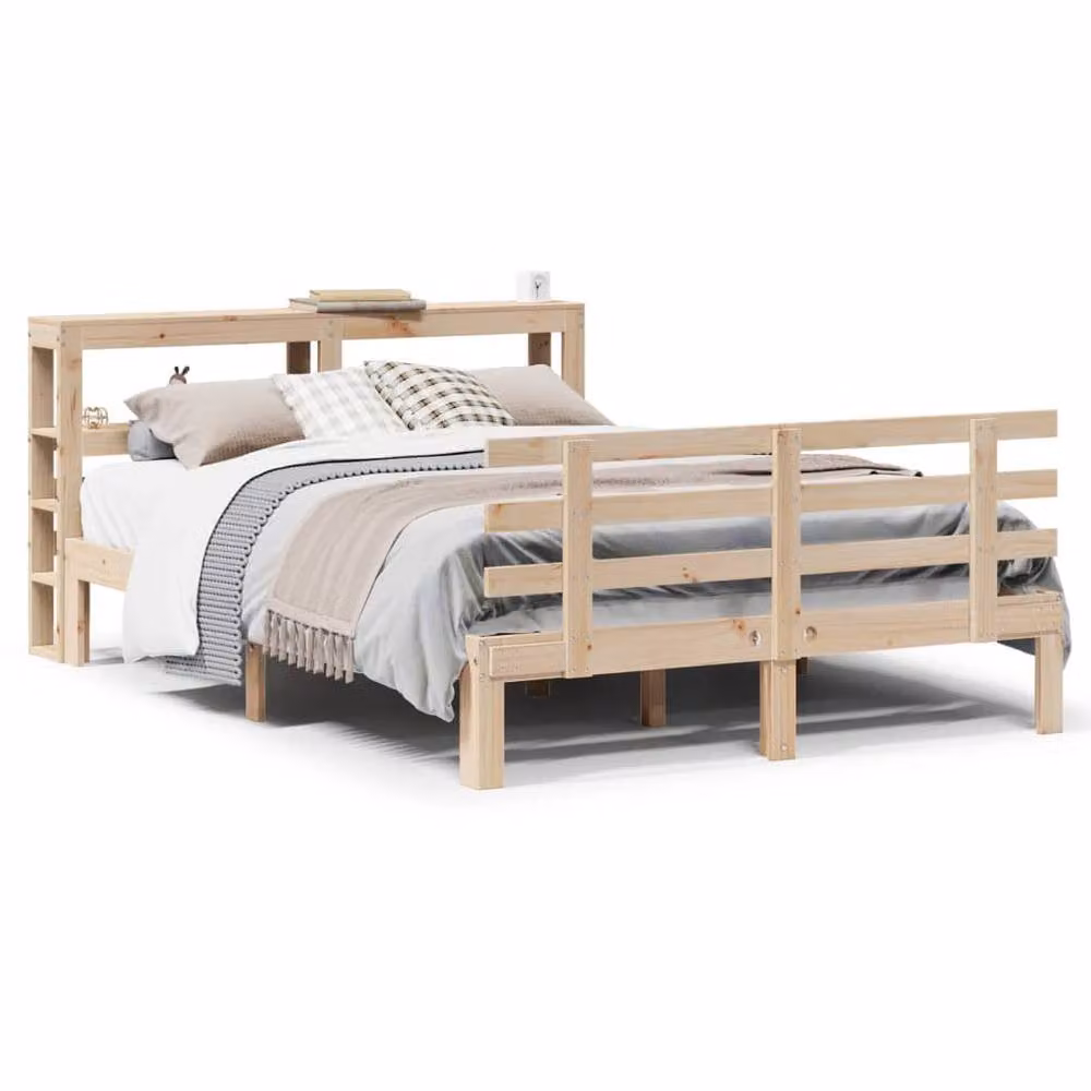 Berkfield Home Rustic Brown Solid Pine Bed Frame with Headboard and Side Compartments, W: 140 cm, D: 200 cm – 2
