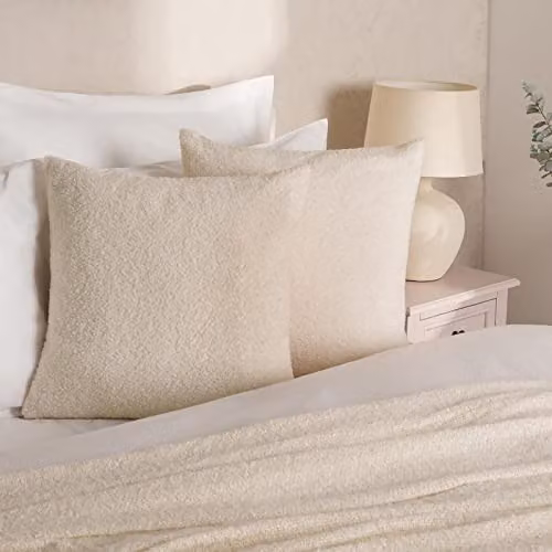 Highams Set of 2 Boucle Teddy Fleece Cushion Covers, Cream, W/D/H: 45 x 45 x 45 cm – 2