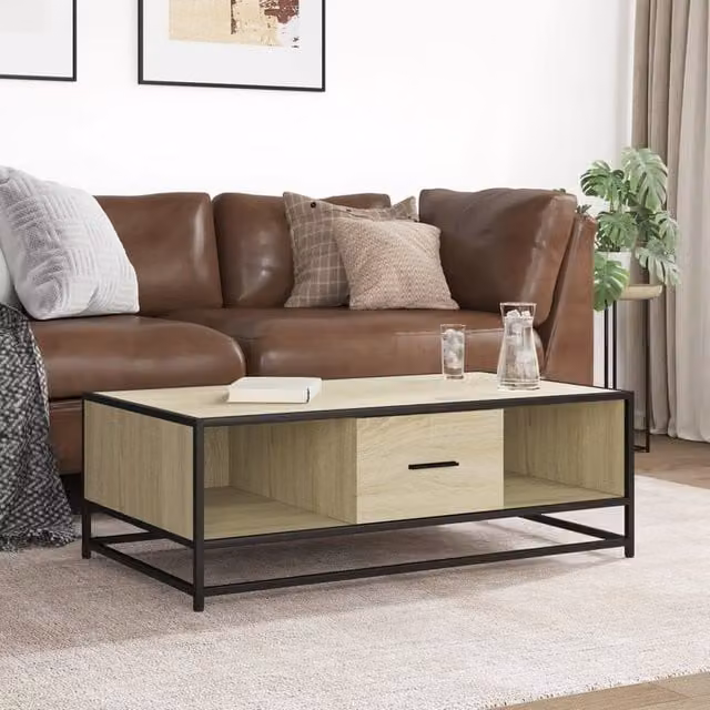 Berkfield Home Sonoma Oak Coffee Table in Light Beige, W/D/H: 100 x 57 x 35 cm – 1