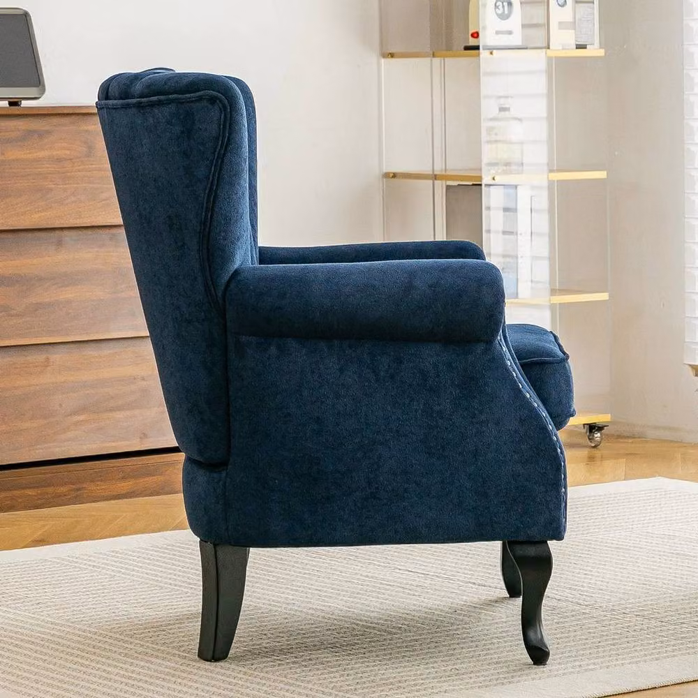 Hinsinc Chesterfield Chenille Armchair with Scalloped Back in Blue – 5