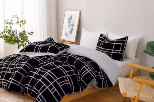 Pamposh Super King Duvet Set, 3-Piece Reversible Brushed Microfibre Bedding Set in Black and Grey, W/D/H: 180 x 200 cm with 50 x 75 cm Pillowcases – 5