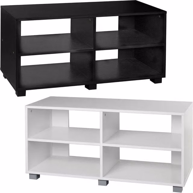 EONLION Modern 4-Section Wooden Media Console TV Stand with Cable Management, Black and White, W/D/H: 96.0 x 40.0 x 47.0 cm