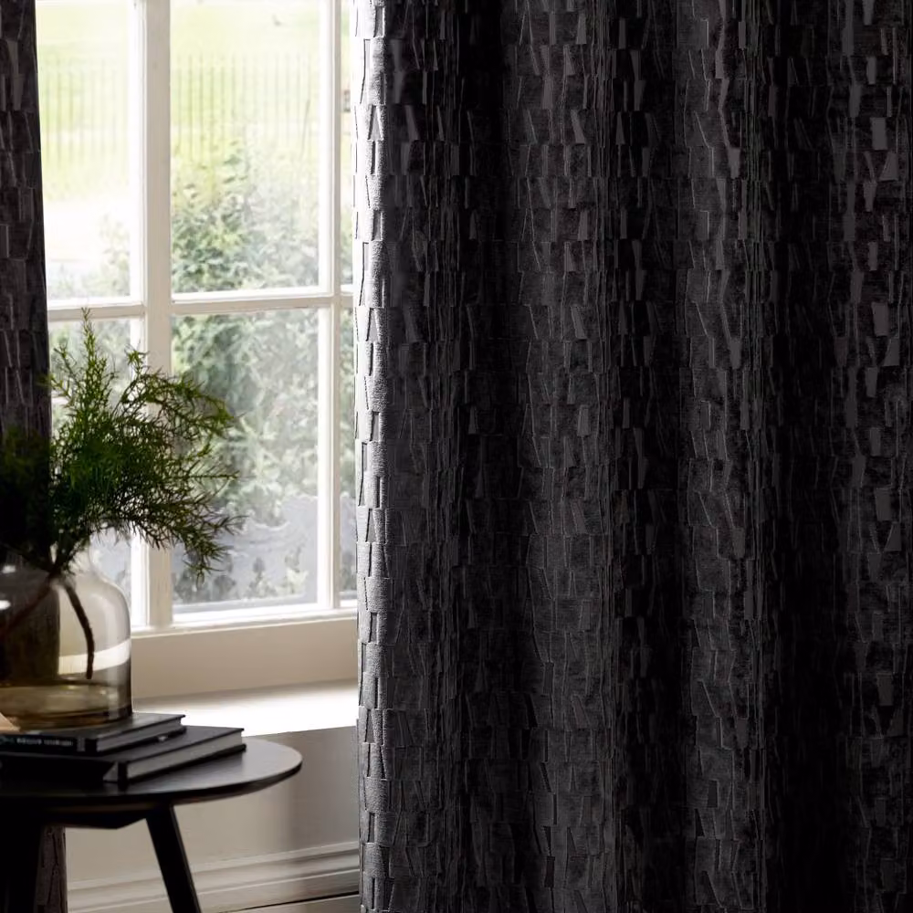 Paoletti Manhattan Velvet Eyelet Curtain Pair in Anthracite Grey, Width: 229 cm, Height: 229 cm – 3