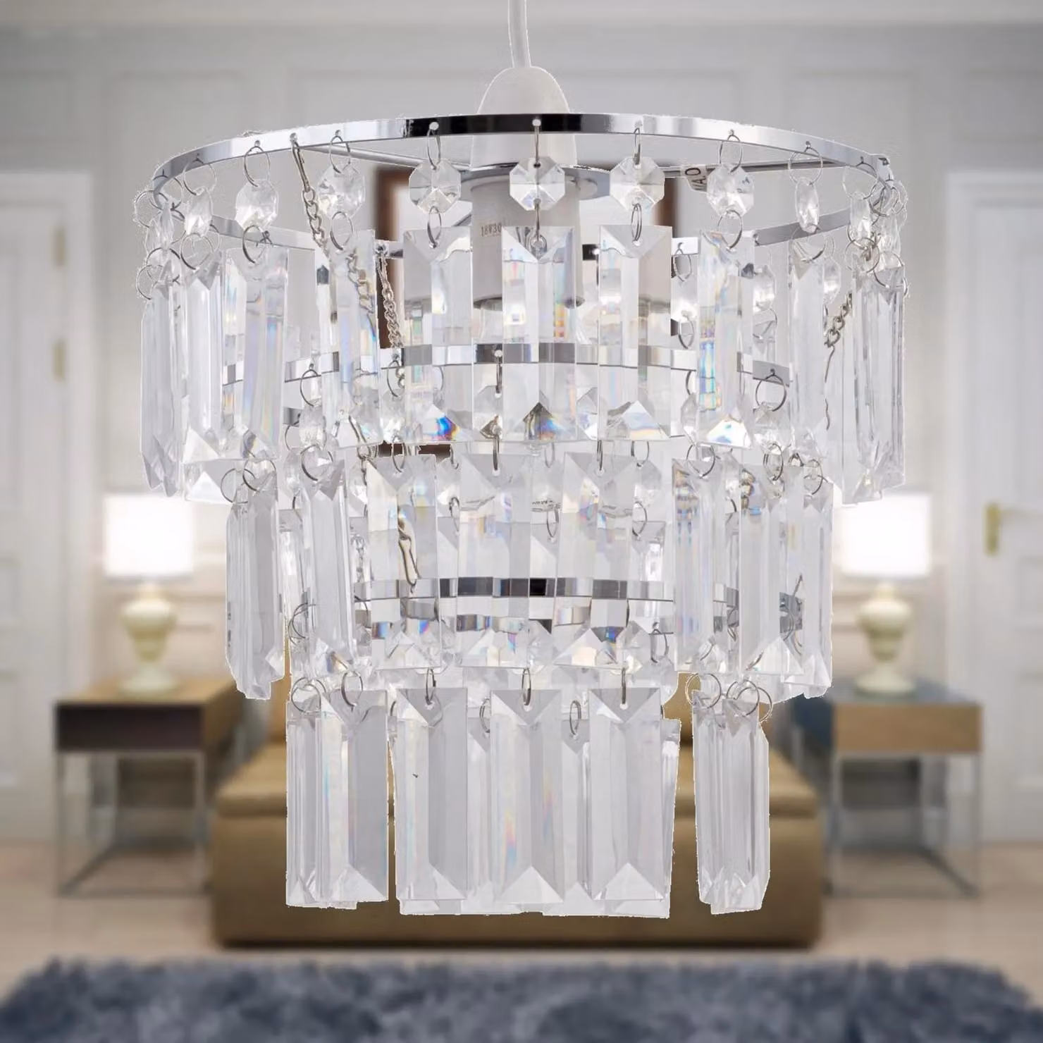 First Choice Lighting Three Tier Modern Acrylic and Crystal Light Shade in Transparent and Chrome – 3