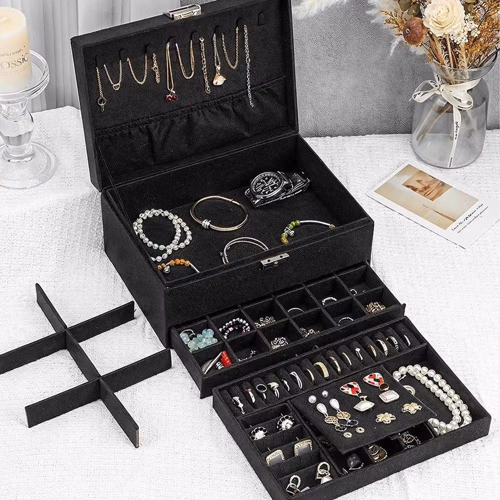 KORVIXA Black 3 Layer Large Jewellery Box, W: 50 cm x D: 50 cm – 3