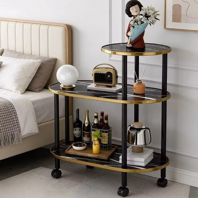 FORGEVIO Black 3 Tier Rolling Coffee Table with Casters and Oval Metal Tiers – 1