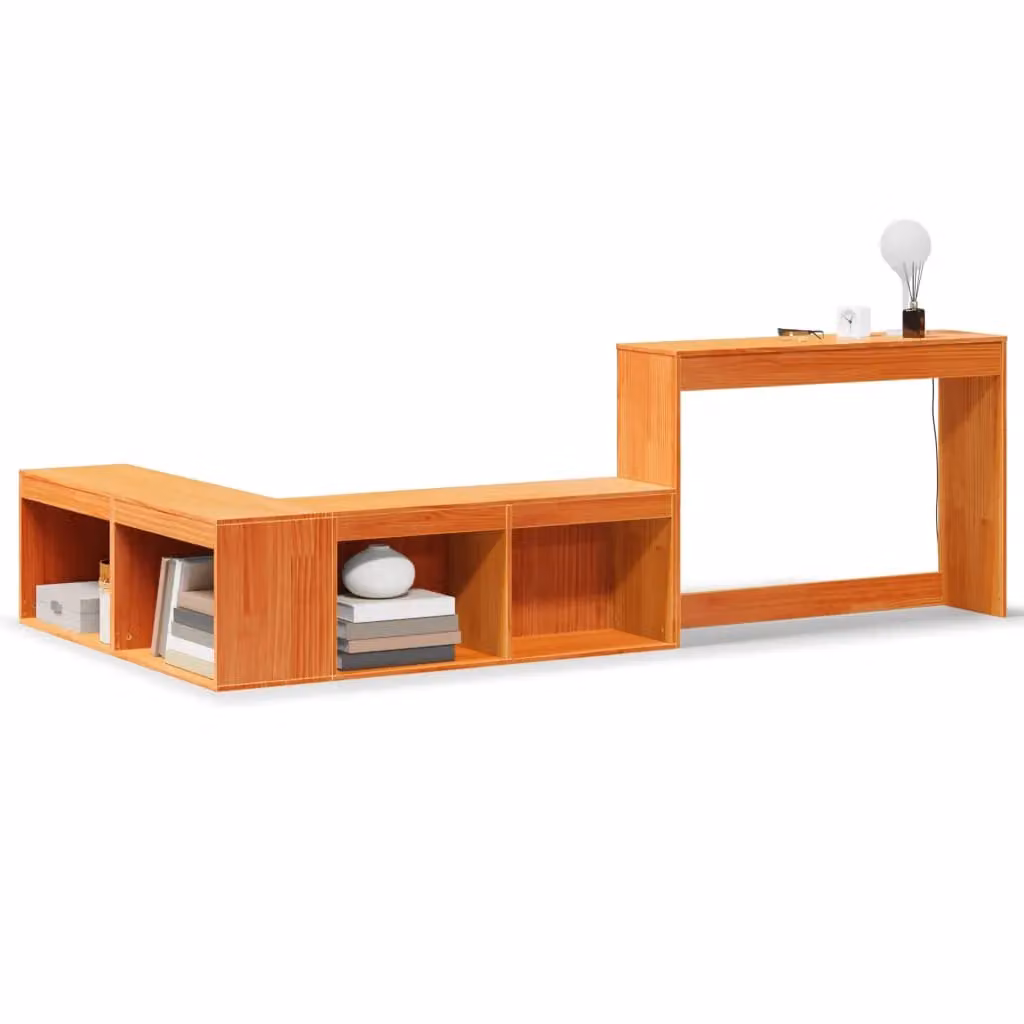 Berkfield Home Wax Brown Solid Wood Pine Bedside Cabinet with Desk, W/D/H: 122 x 222 x 75 cm