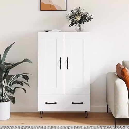 vidaXL Modern White Highboard with Hinged Doors and Drawers, W/D/H: 69.5 x 31 x 115 cm – 2