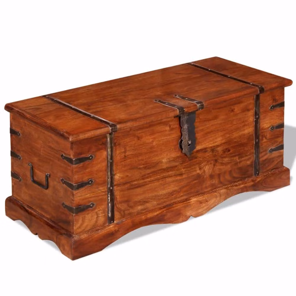 Berkfield Home Brown Lacquered Acacia and Sheesham Wood Storage Chest – 2