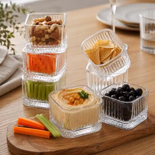 Eden & Willow Set of 6 Ribbed Glass Dip Bowls with Diamond Cut Base, Clear – 2