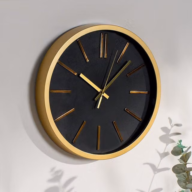 OHS Modern Round Gold Metallic Silent Analog Wall Clock