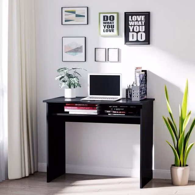 HOMCOM Modern Black Wooden Computer Desk with Storage