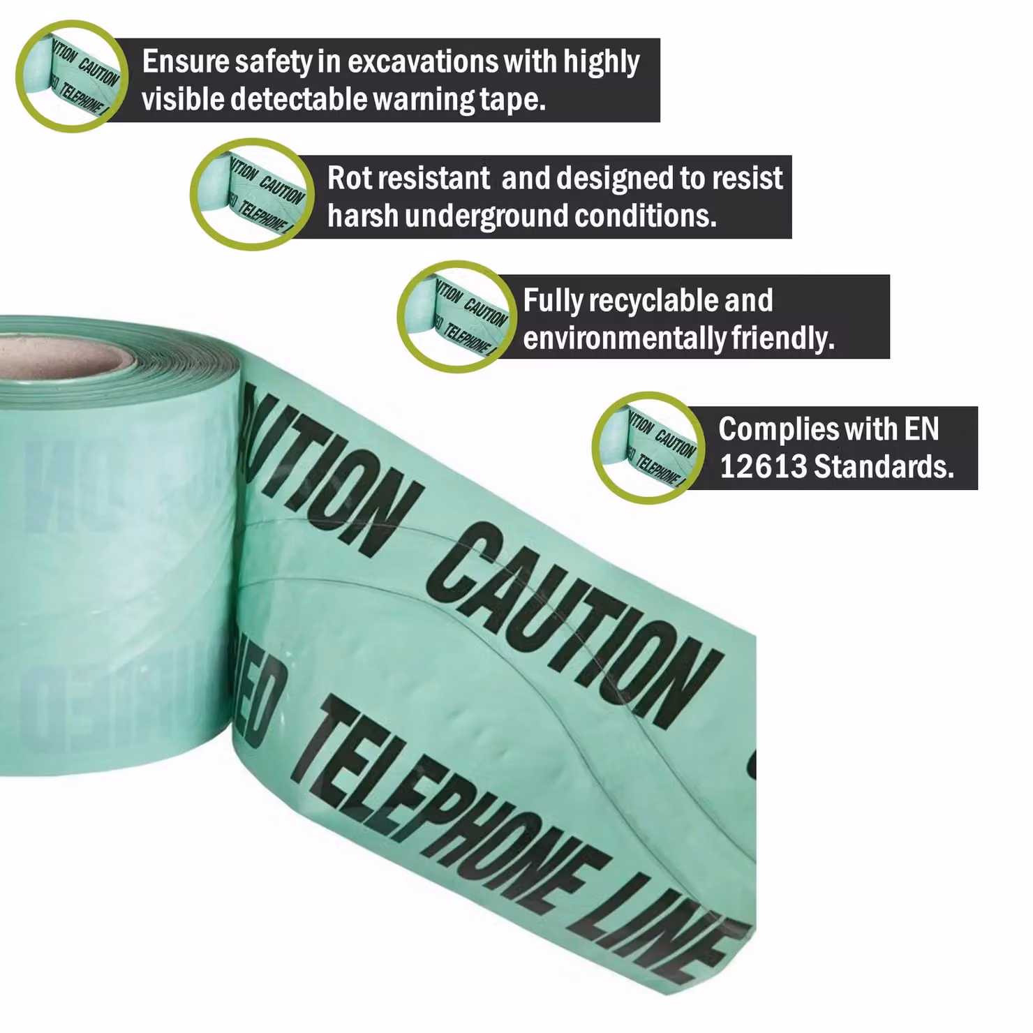 Pegdev High Visibility Underground Detectable Warning Telephone Tape, Turquoise, W: 15 cm, L: 30 m – 2