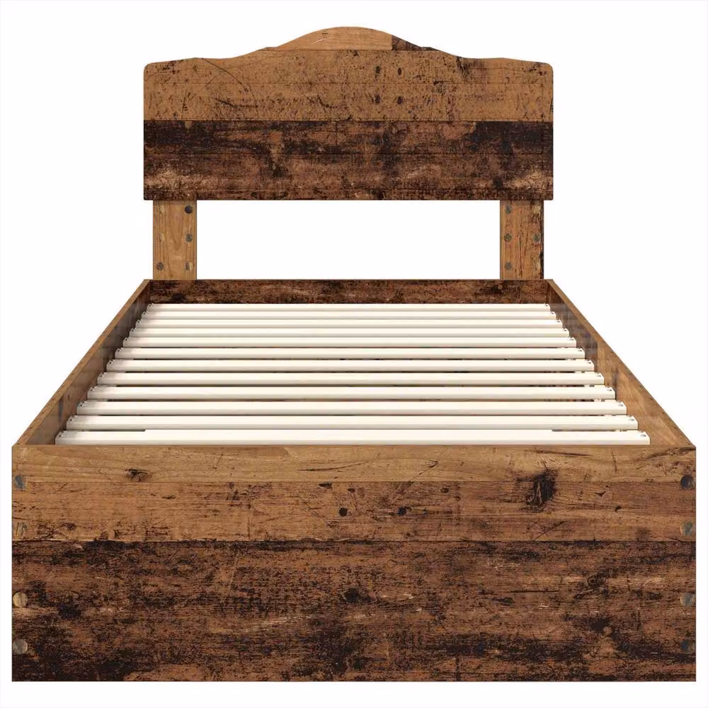 Berkfield Home Bed Frame with Headboard in Old Wood Brown, W/D/H: 90 x 200 cm – 3