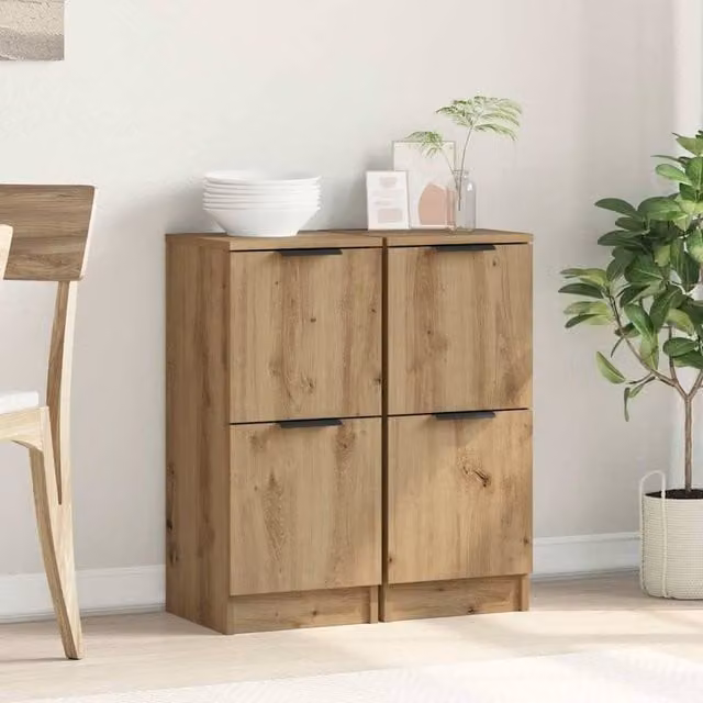 Berkfield Home Artisan Oak Sideboards, 2 Piece Set in Brown, W/D/H: 30 x 30 x 70 cm