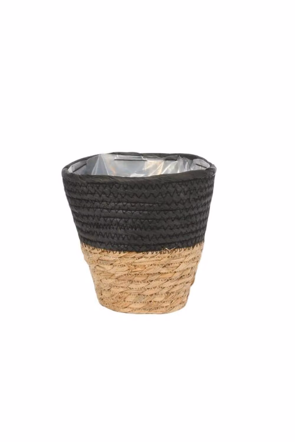 KDMD Set of 3 Round Two Tone Seagrass and Black Paper Baskets, Diameter: 16 cm – 2