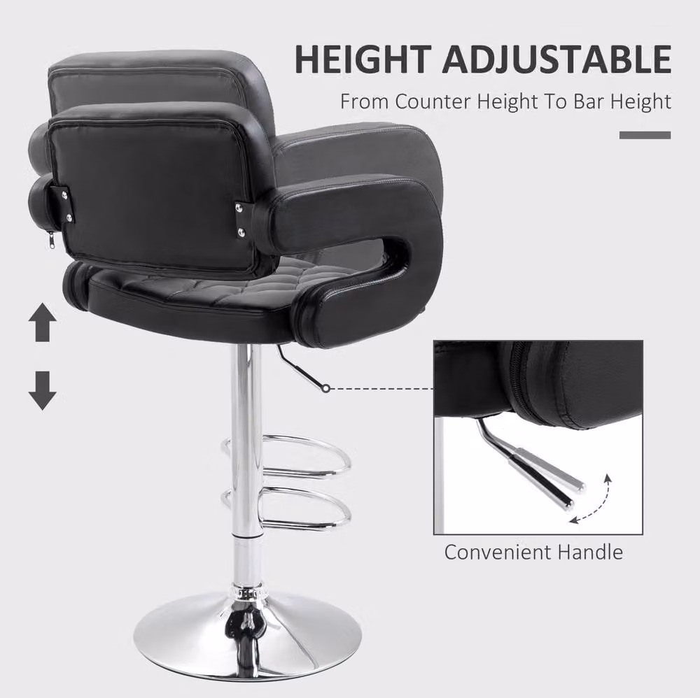STILVORA Height Adjustable Swivel Bar Stool with Armrests in Black Synthetic Leather – 3