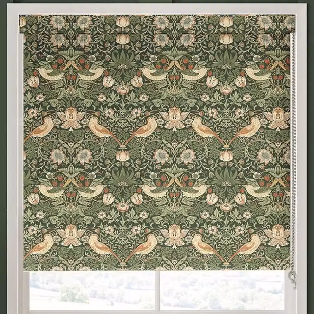 William Morris At Home Strawberry Thief Translucent Made to Measure Roller Blind, Nettle Green