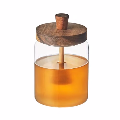 Eden & Willow Clear Glass Honey Jar with Acacia Lid and Wooden Dipper, 440ml (Pack of 2) – 2