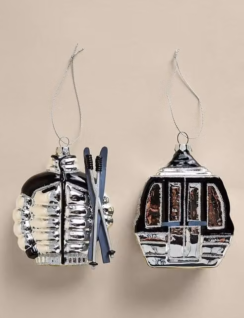 M&S 2 Pack Multicolour Glass Hanging Ski Christmas Decorations