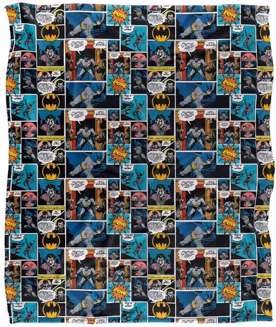 DC Comics Batman Comic Pattern Blanket in White and Multicolour, W: 152 cm, D: 127 cm – 1