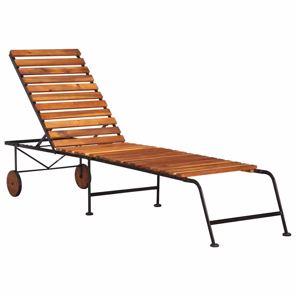 Berkfield Home Sun Lounger in Brown Solid Acacia Wood with Steel Legs – 2