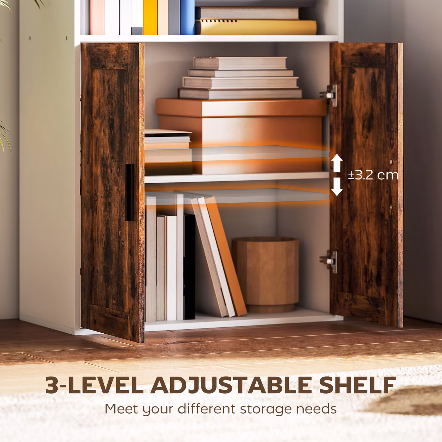 HOMCOM 5-Tier Bookcase with Adjustable Shelves in Rustic Brown and Black – 2