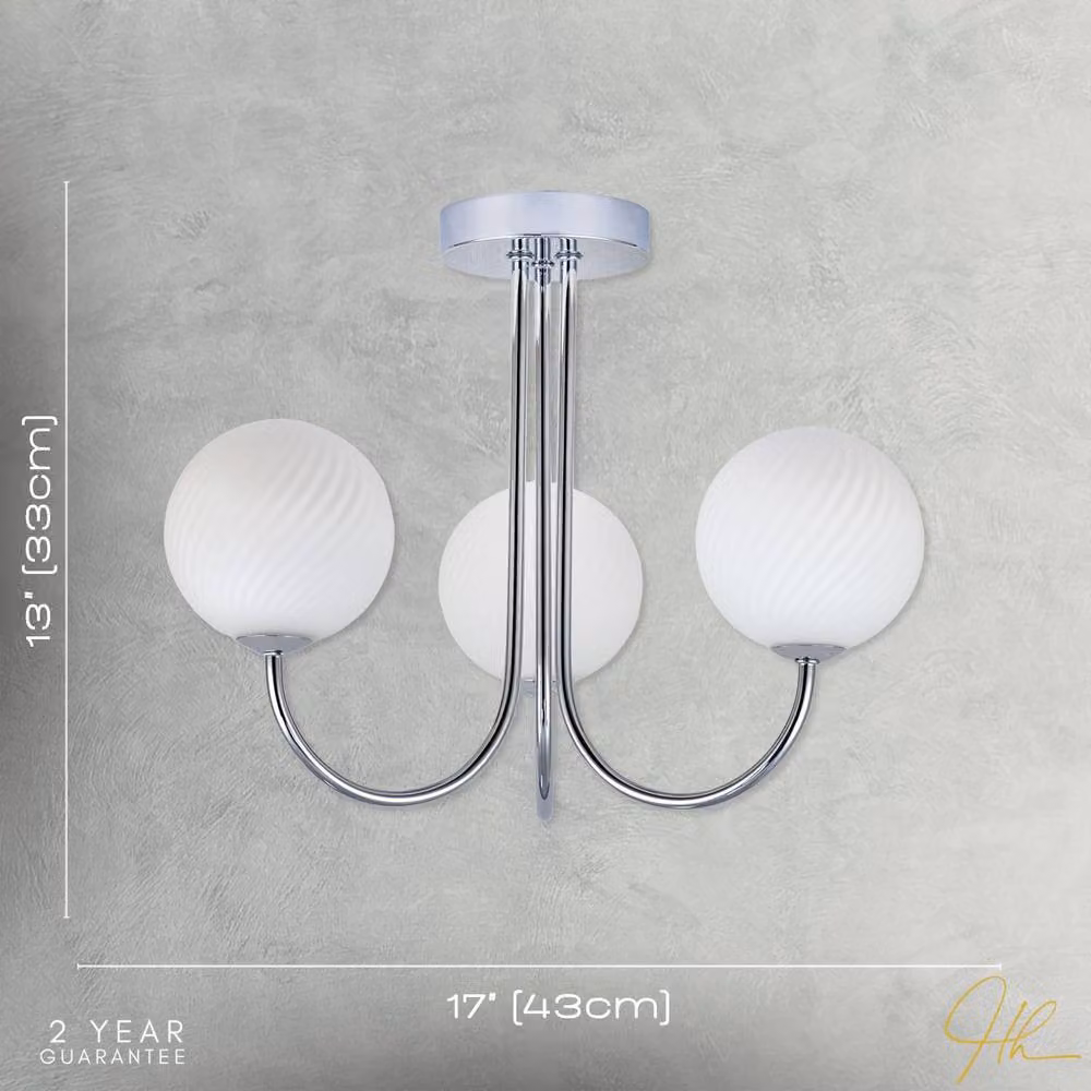 Happy Homewares Modern Silver Ceiling Light Fitting with White Opal Glass Sphere Shade – 2