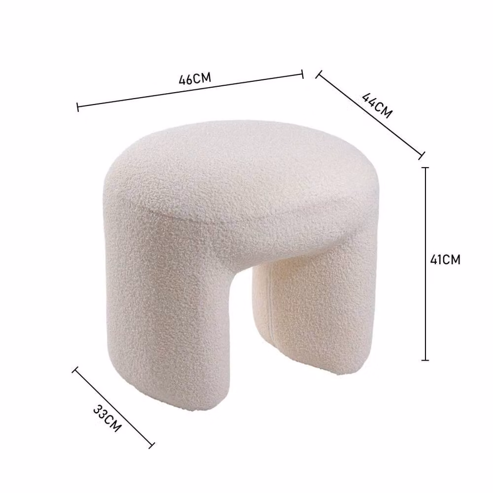 KORVIXA White Bouclé Plush Upholstery Pouffe Footstool, Diameter: 100 cm – 2