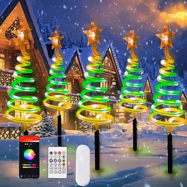 Bright Zeal 8-Pack Smart Spiral Tree Pathway Lights, 1.6ft RGB Outdoor in White and Multicolour
