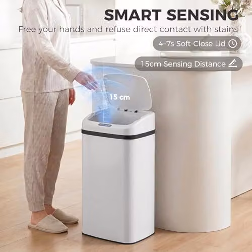 HOMCOM 48L Sensor Bin, Stainless Steel Automatic Kitchen Bin in White – 2
