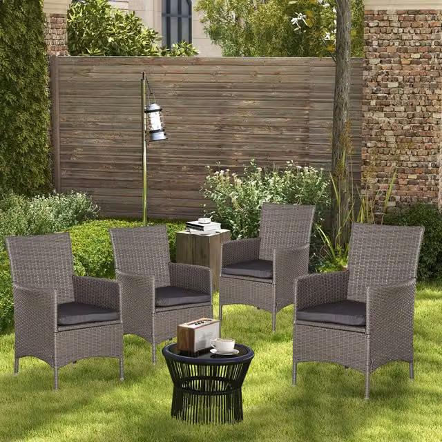 Outsunny 4-Piece Grey Rattan and Metal Patio Sofa Set