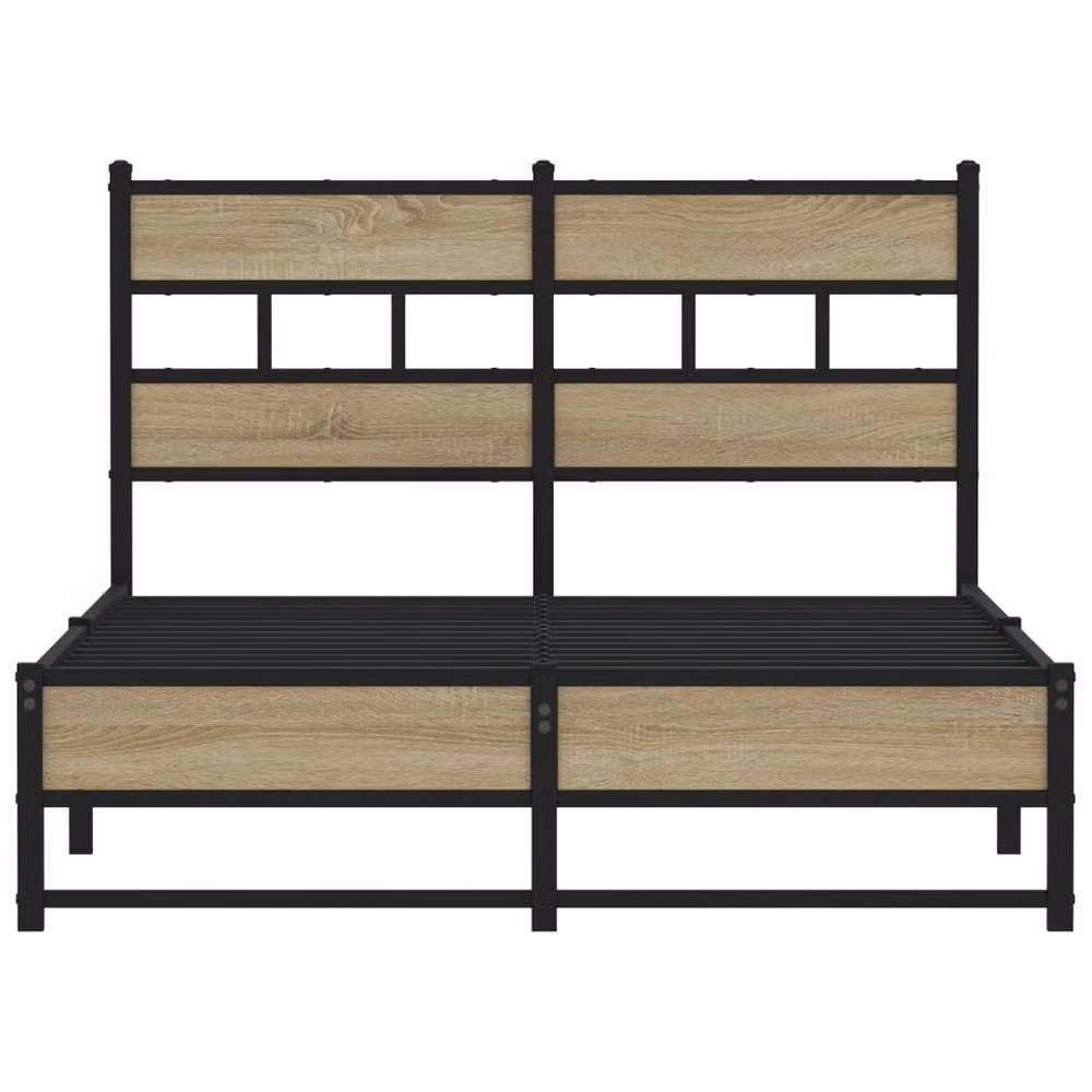 Berkfield Home Metal and Wood Small Double Bed Frame in Sonoma Oak and Brown, W/D/H: 120 x 190 x 91.5 cm – 4
