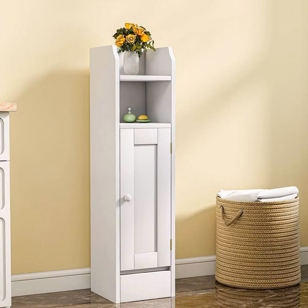 NESTLUNE Modern White Freestanding Bathroom Floor Storage Cabinet with Hinged Doors and Internal Shelves W/D/H: 80 x 20 x 18 cm – 2