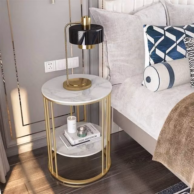 EONLION Round Ceramic Coffee Table with Gold Metal Base in White and Gold, Diameter: 100 cm, Height: 54 cm – 1