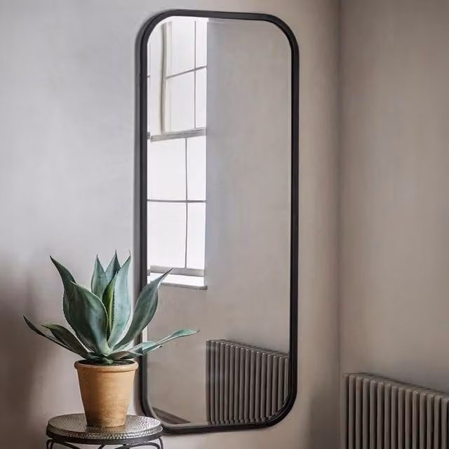 Agenzia 14 Modern Black Metal Frame Full Length Wall Mirror H 156.5 x W 65.5 cm
