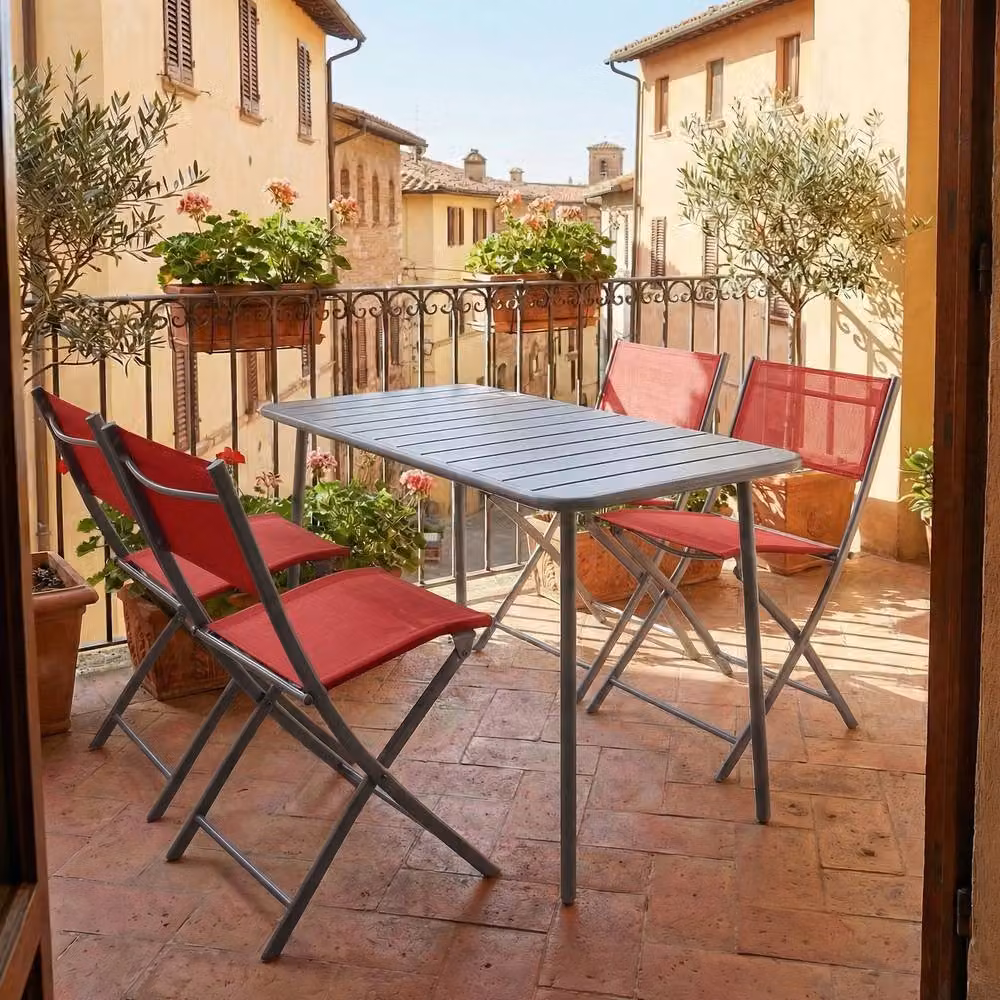 VCM Sumila 4-piece Red Metal Folding Garden Chair Set, H 79 x W 46 x D 45 cm – 2