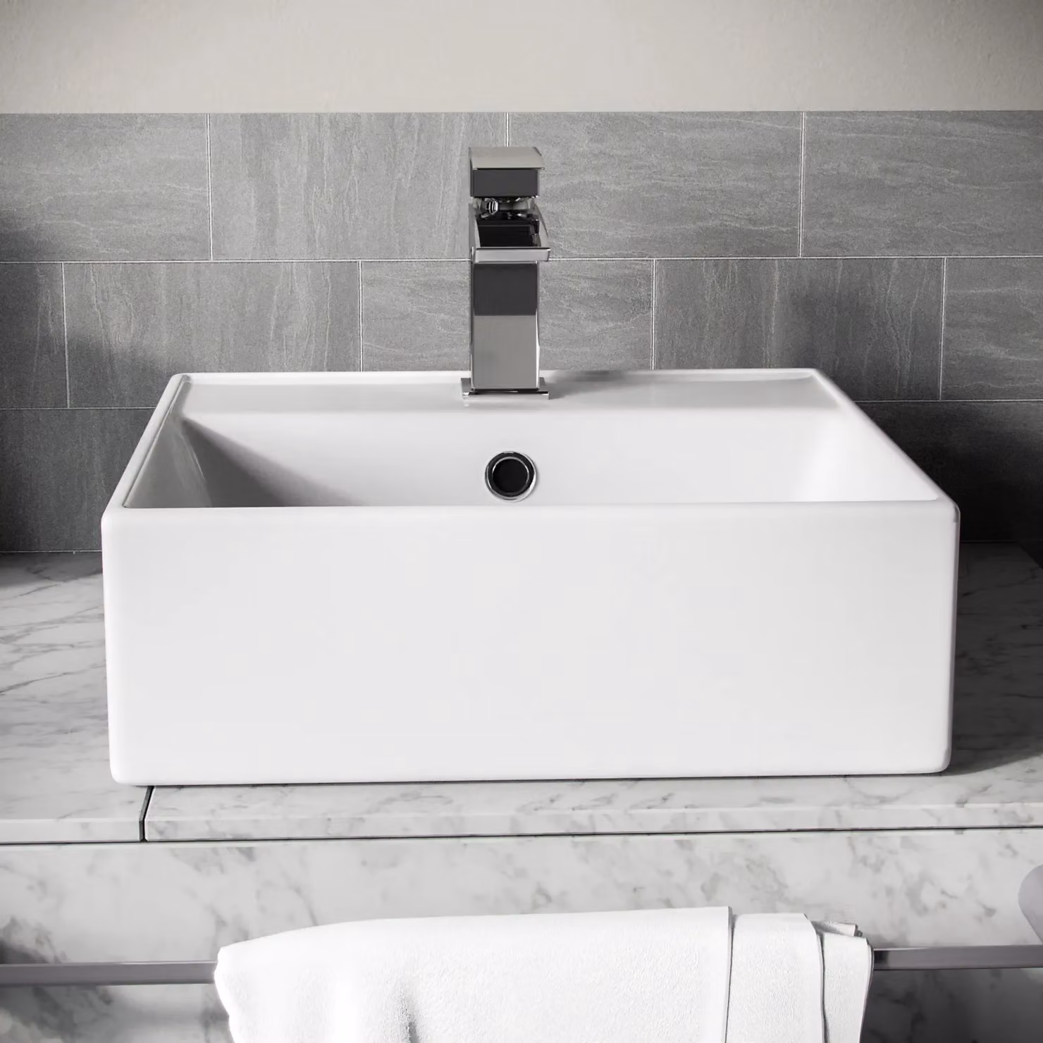 Nes Home Square Countertop Cloakroom Basin, White, W: 38.5 cm x D: 38.5 cm x H: 38.5 cm – 2