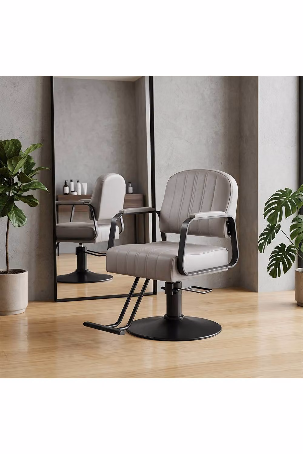 Living and Home Grey Swivel Barber Chair with Armrests and Adjustable Height – 3
