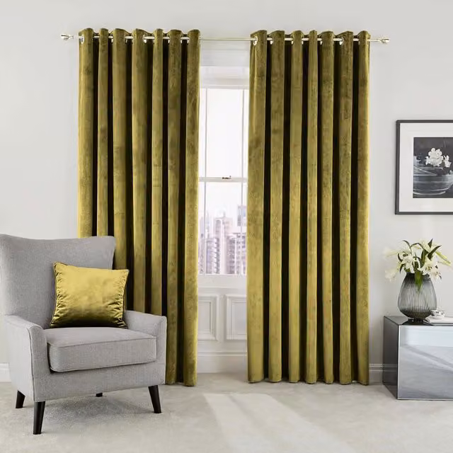 Helena Springfield Escala Velvet Lined Eyelet Curtains in Green, W: 228 cm, H: 183 cm – 3
