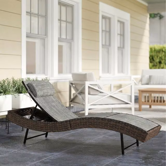 Outsunny Brown Polyrattan Sun Lounger with Adjustable Headrest and Textilene Mesh Seat