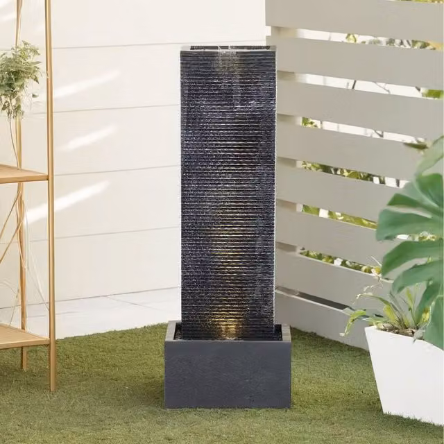 Lifeideas Black Square Resin Cascade Outdoor Electric Waterfall Fountain