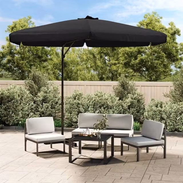 Berkfield Home Garden Parasol with Steel Pole, Black, Diameter: 300 cm – 1